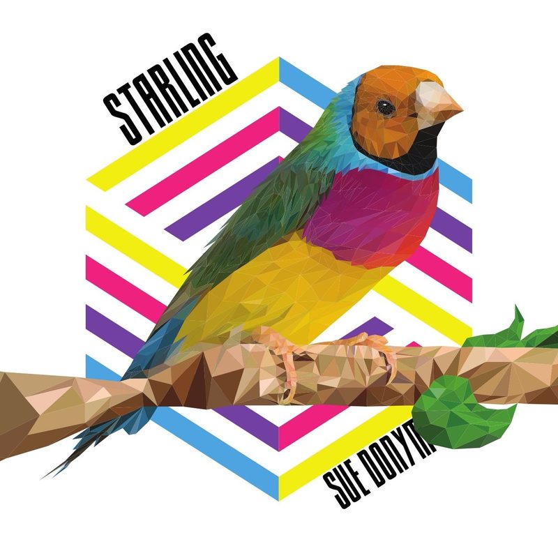 Album cover design — Starling by Sue Donym, colorful low-poly bird on geometric background
